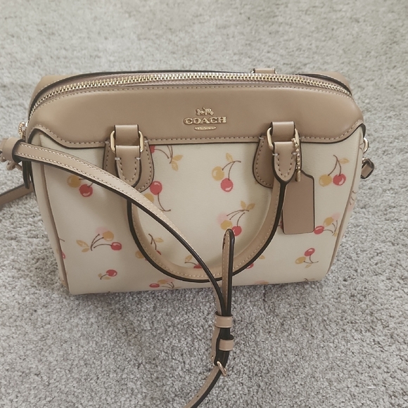 Coach Tan and Cream Satchel with Multicolored  Cherry Design - Picture 1 of 10